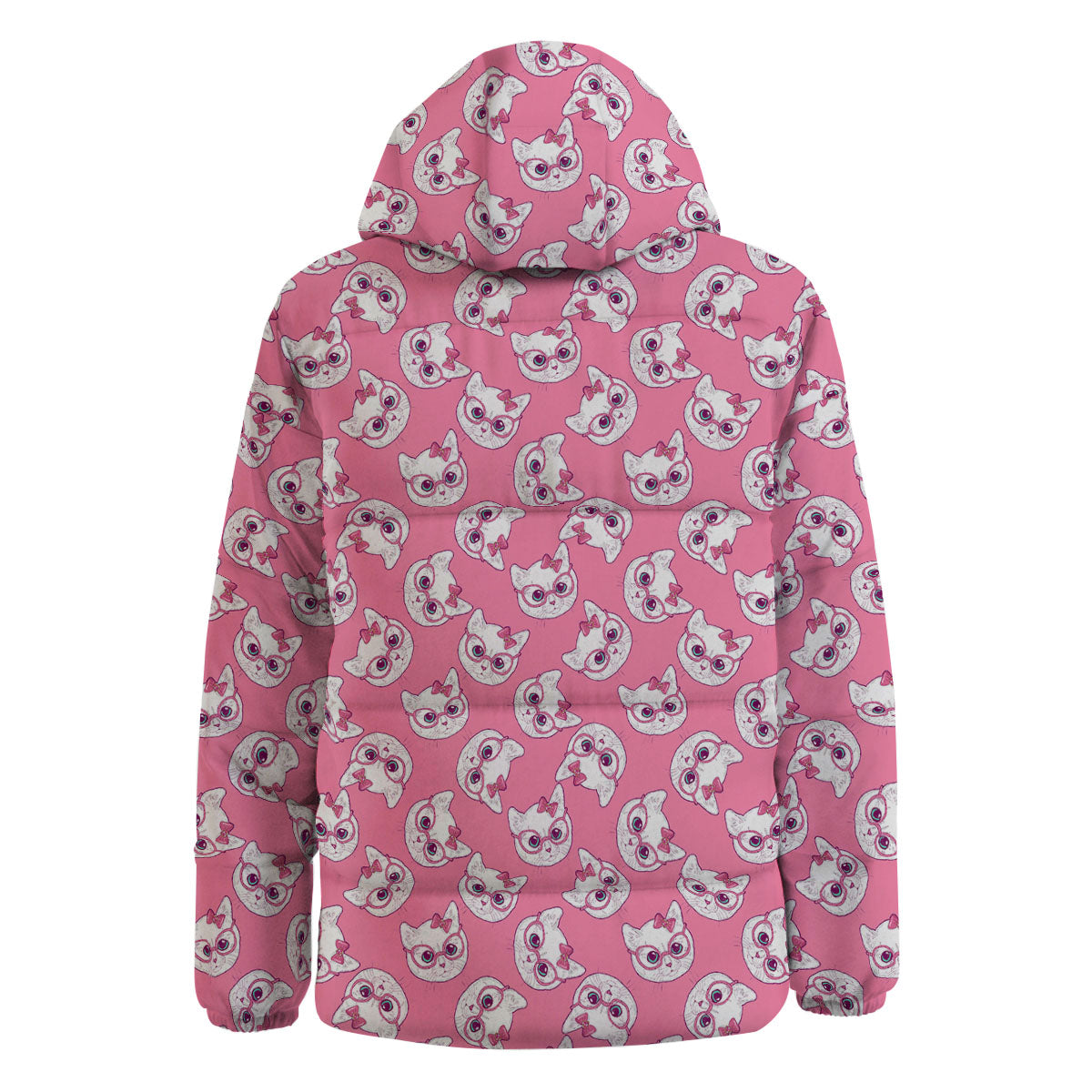 Girly Cat With Glasses Print Pattern Down Jacket-grizzshop