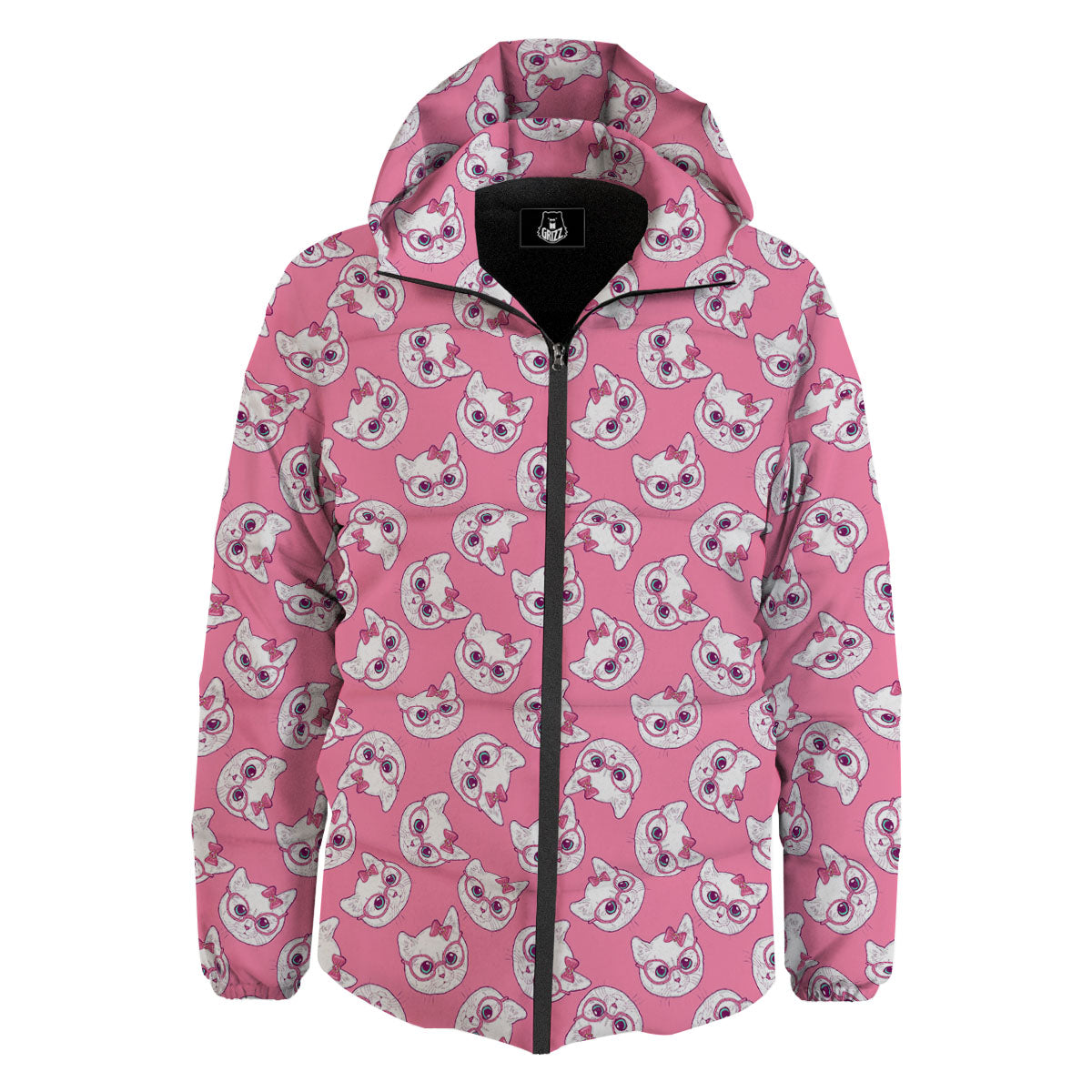 Girly Cat With Glasses Print Pattern Down Jacket-grizzshop