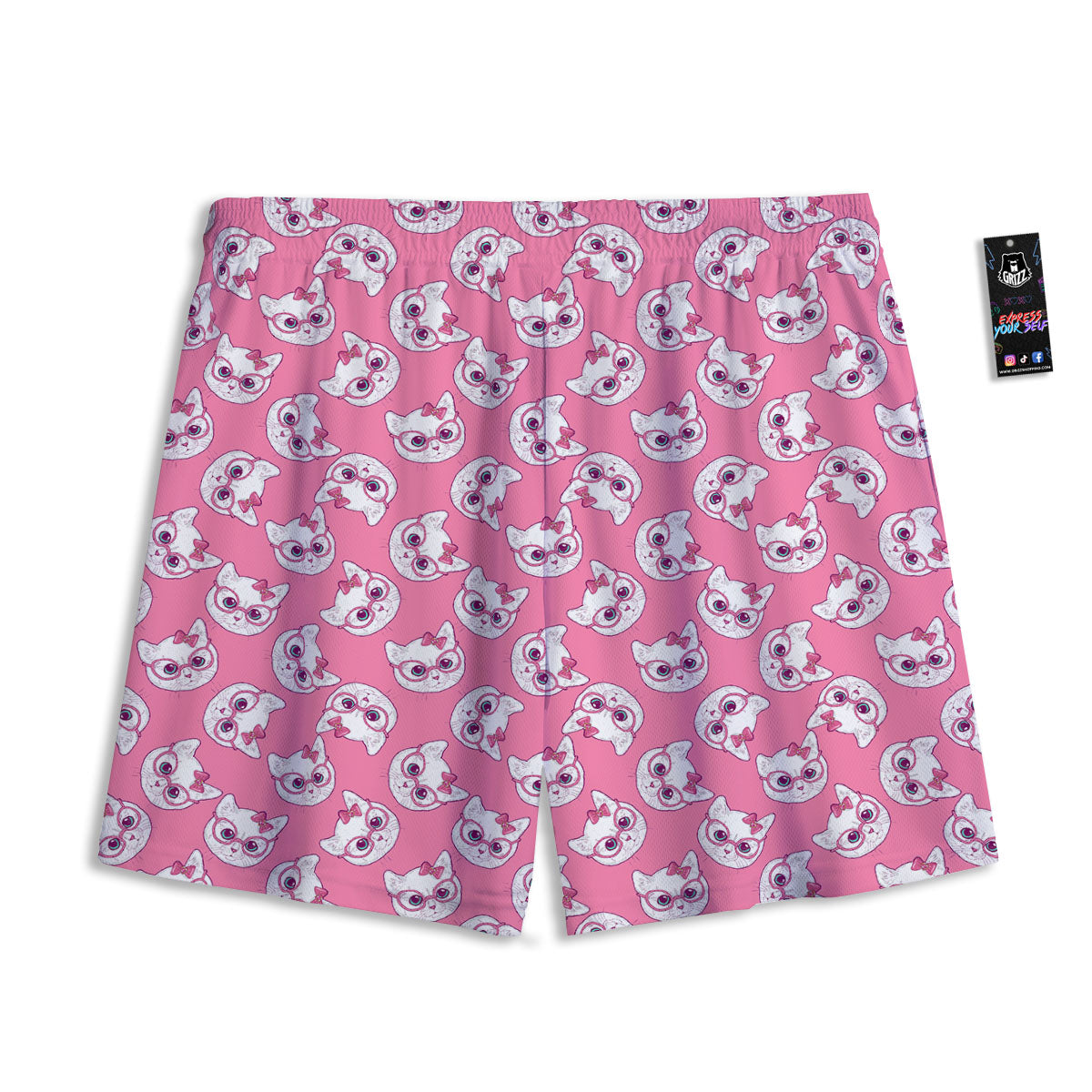 Girly Cat With Glasses Print Pattern Mesh Shorts