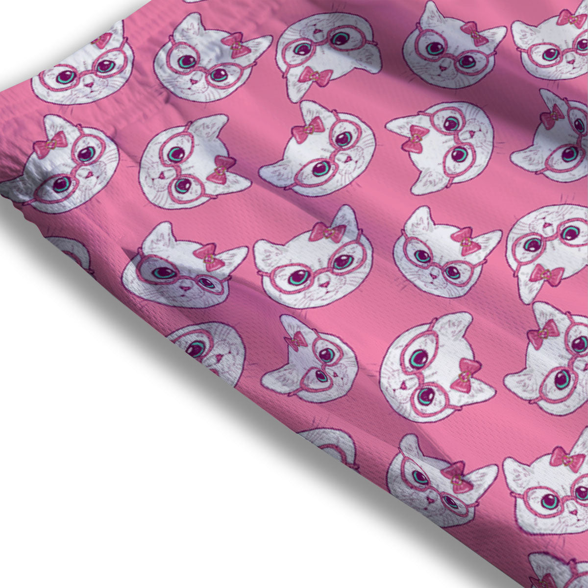 Girly Cat With Glasses Print Pattern Mesh Shorts