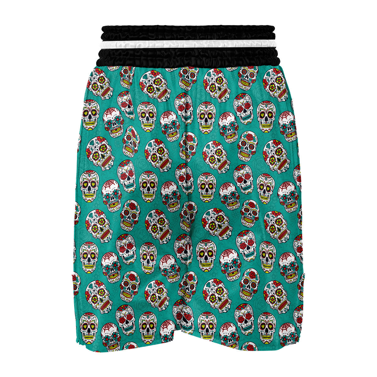 Girly Floral Rose Sugar Skull Skeleton Pattern Print Boxing Shorts-grizzshop