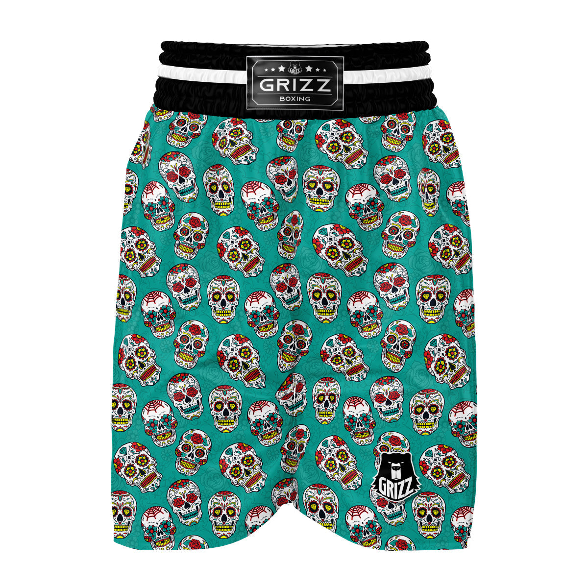 Girly Floral Rose Sugar Skull Skeleton Pattern Print Boxing Shorts-grizzshop