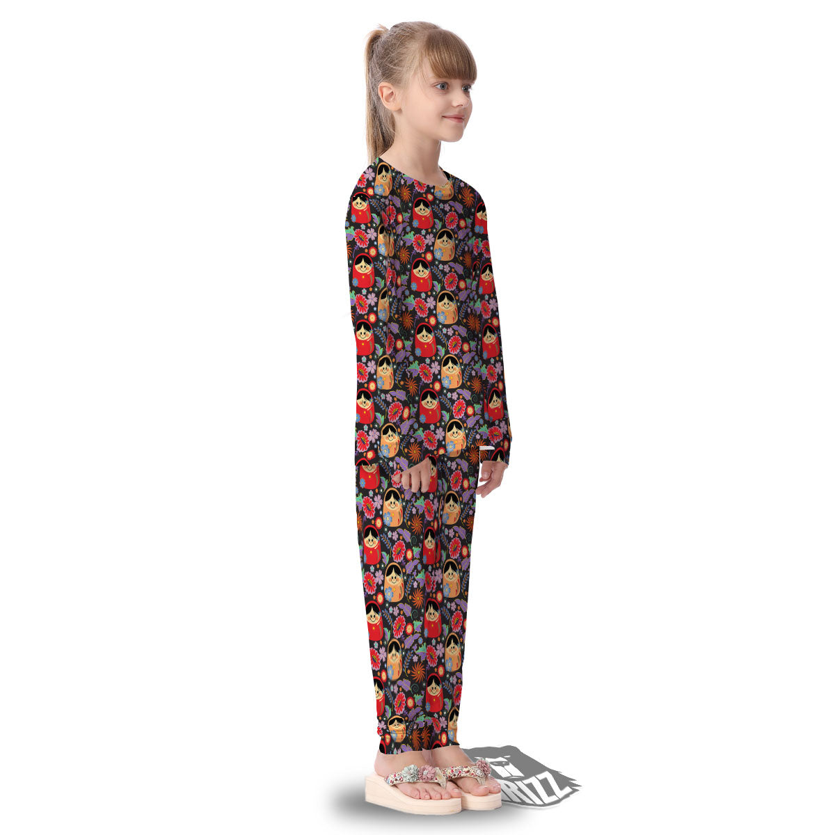Girly Flower Pink Print Pattern Kid's Pajamas-grizzshop
