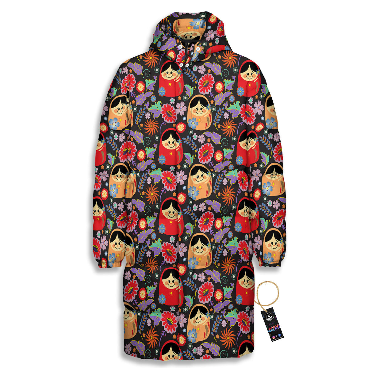 Girly Flower Pink Print Pattern Long Down Jacket-grizzshop