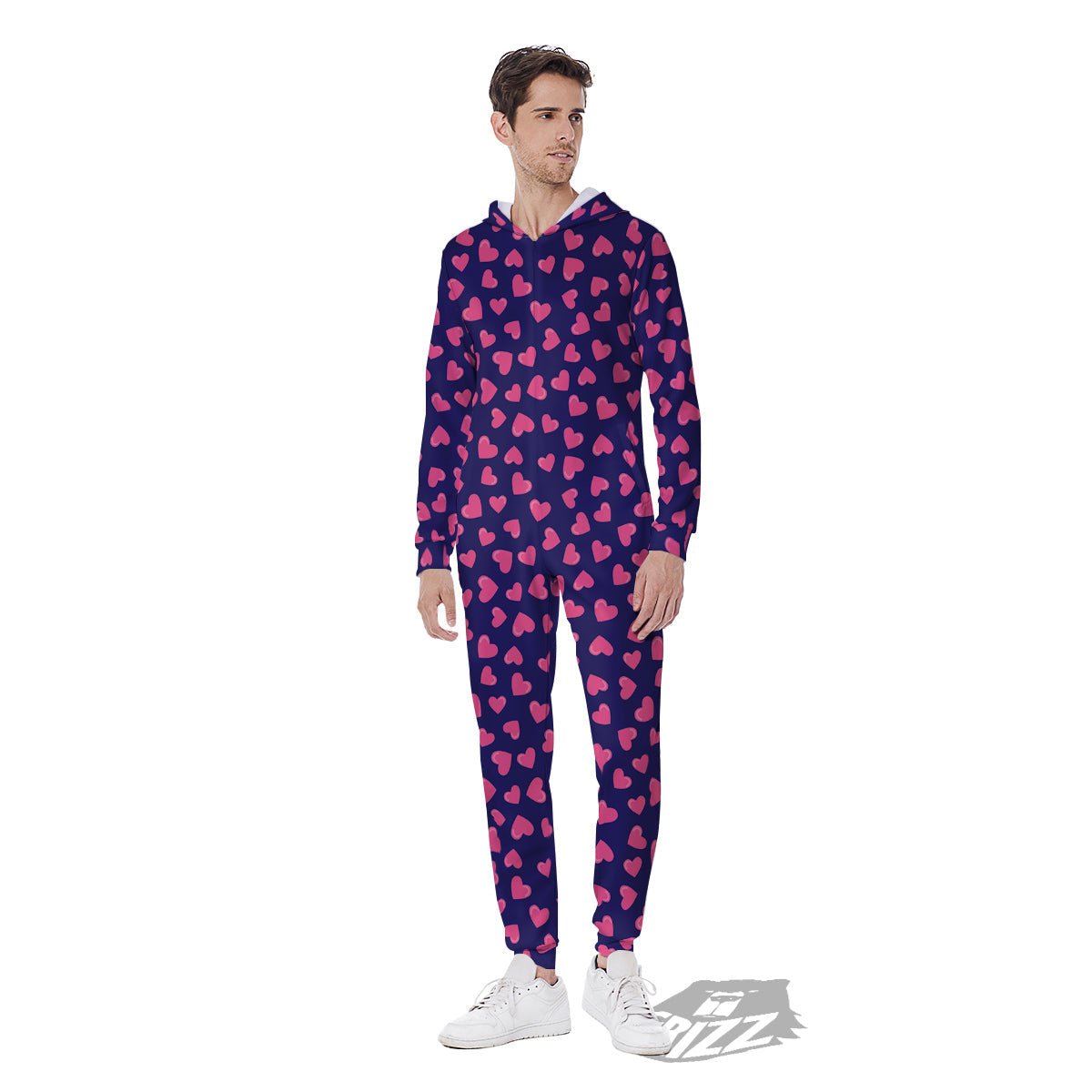 Girly Heart Cute Print Pattern Men's Jumpsuit-grizzshop