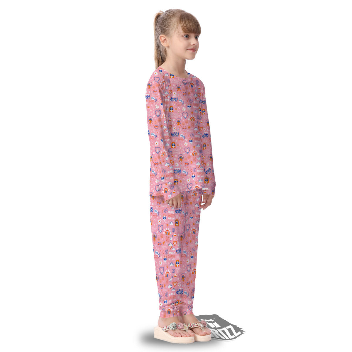 Girly Love And Peace Sign Print Pattern Kid's Pajamas-grizzshop