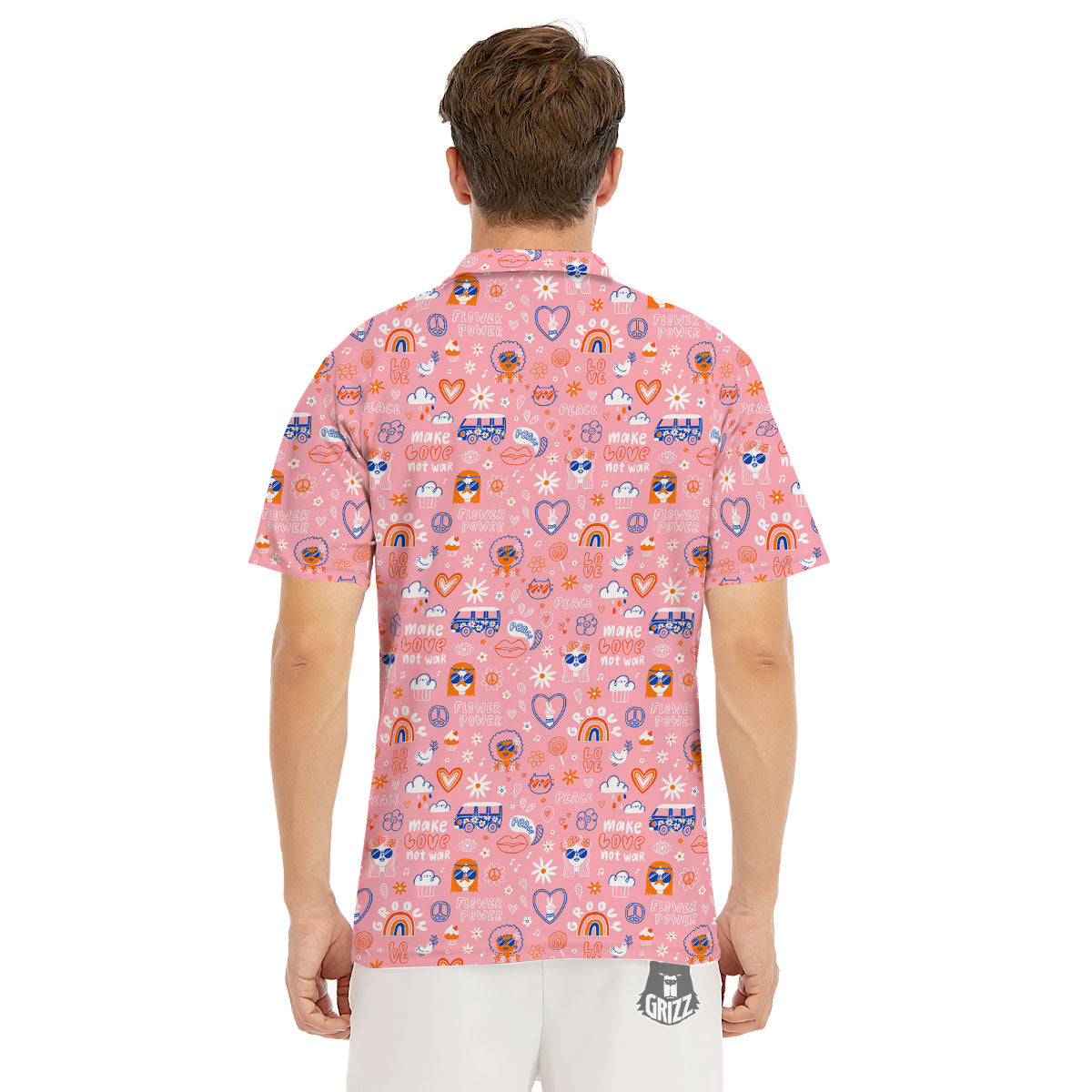 Girly Love And Peace Sign Print Pattern Men's Golf Shirts-grizzshop