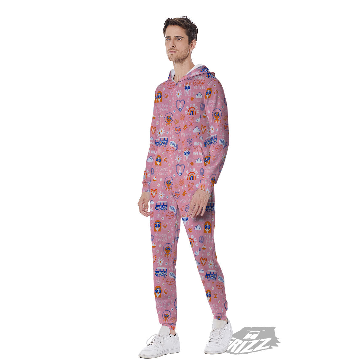 Girly Love And Peace Sign Print Pattern Men's Jumpsuit-grizzshop