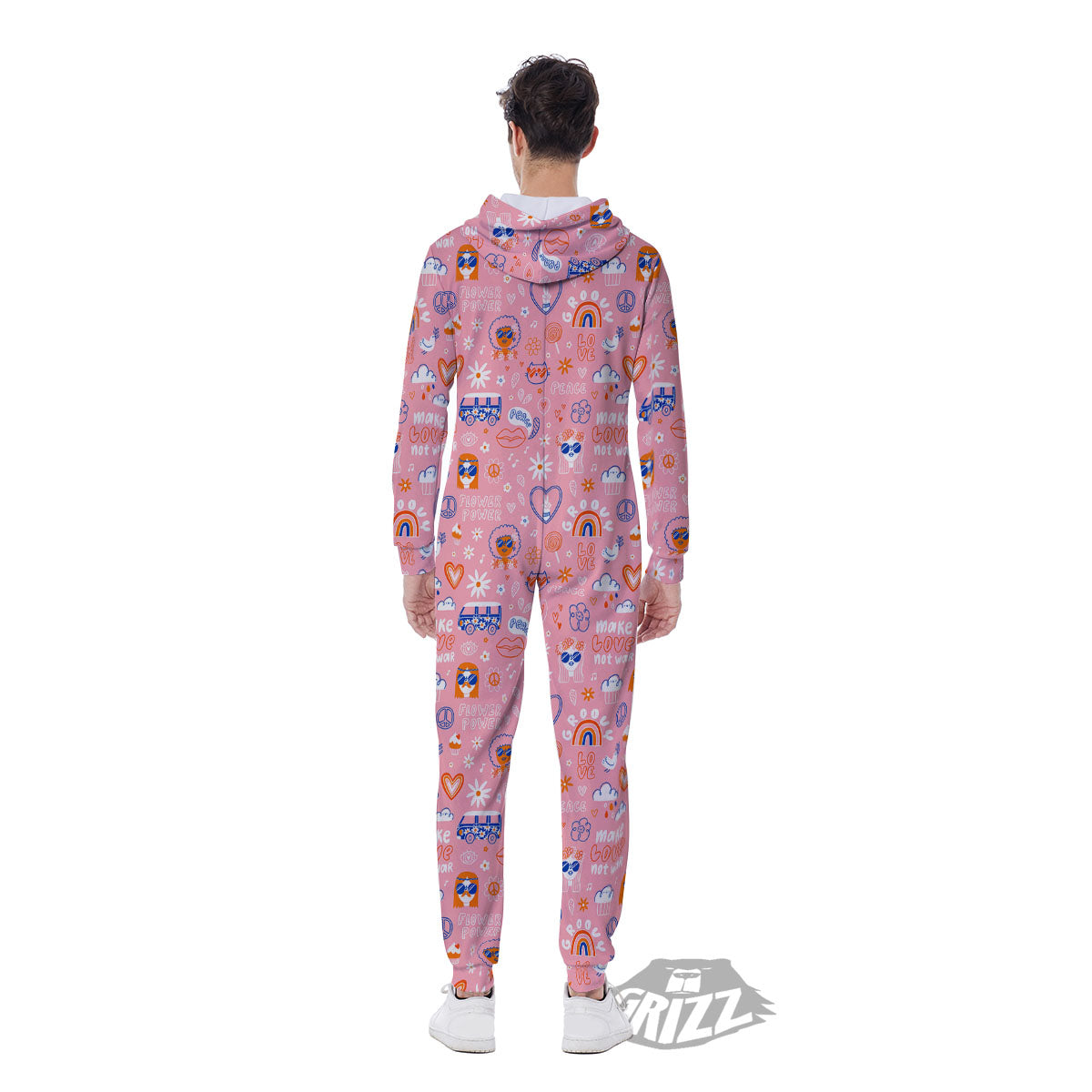 Girly Love And Peace Sign Print Pattern Men's Jumpsuit-grizzshop