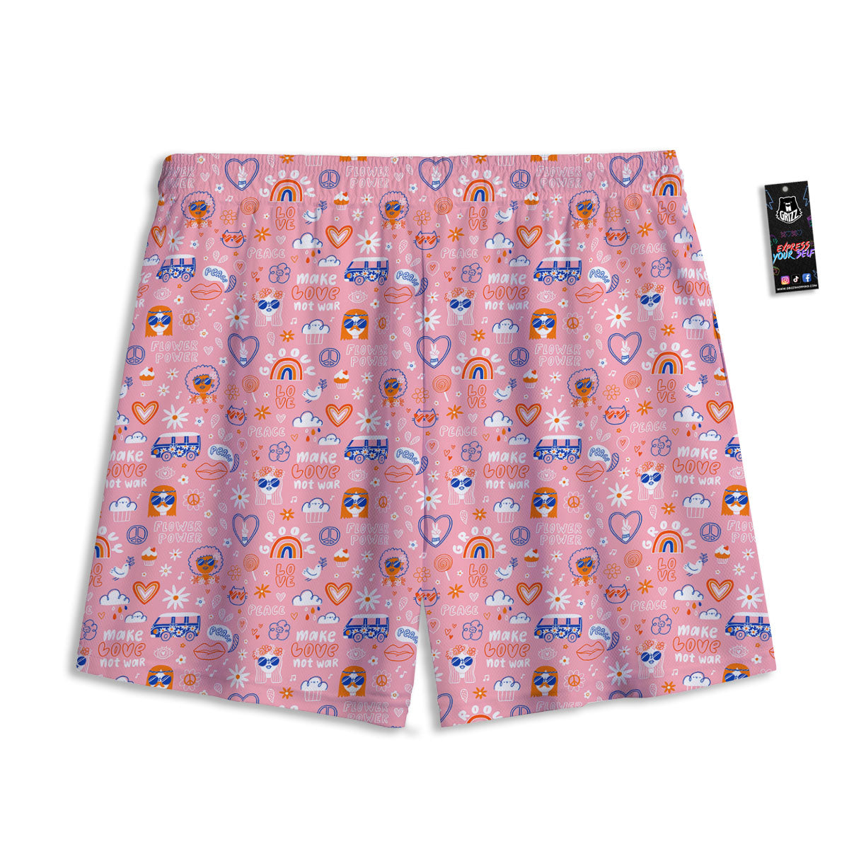 Girly Love And Peace Sign Print Pattern Mesh Shorts