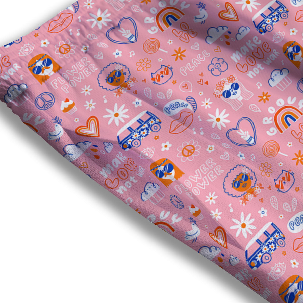 Girly Love And Peace Sign Print Pattern Mesh Shorts