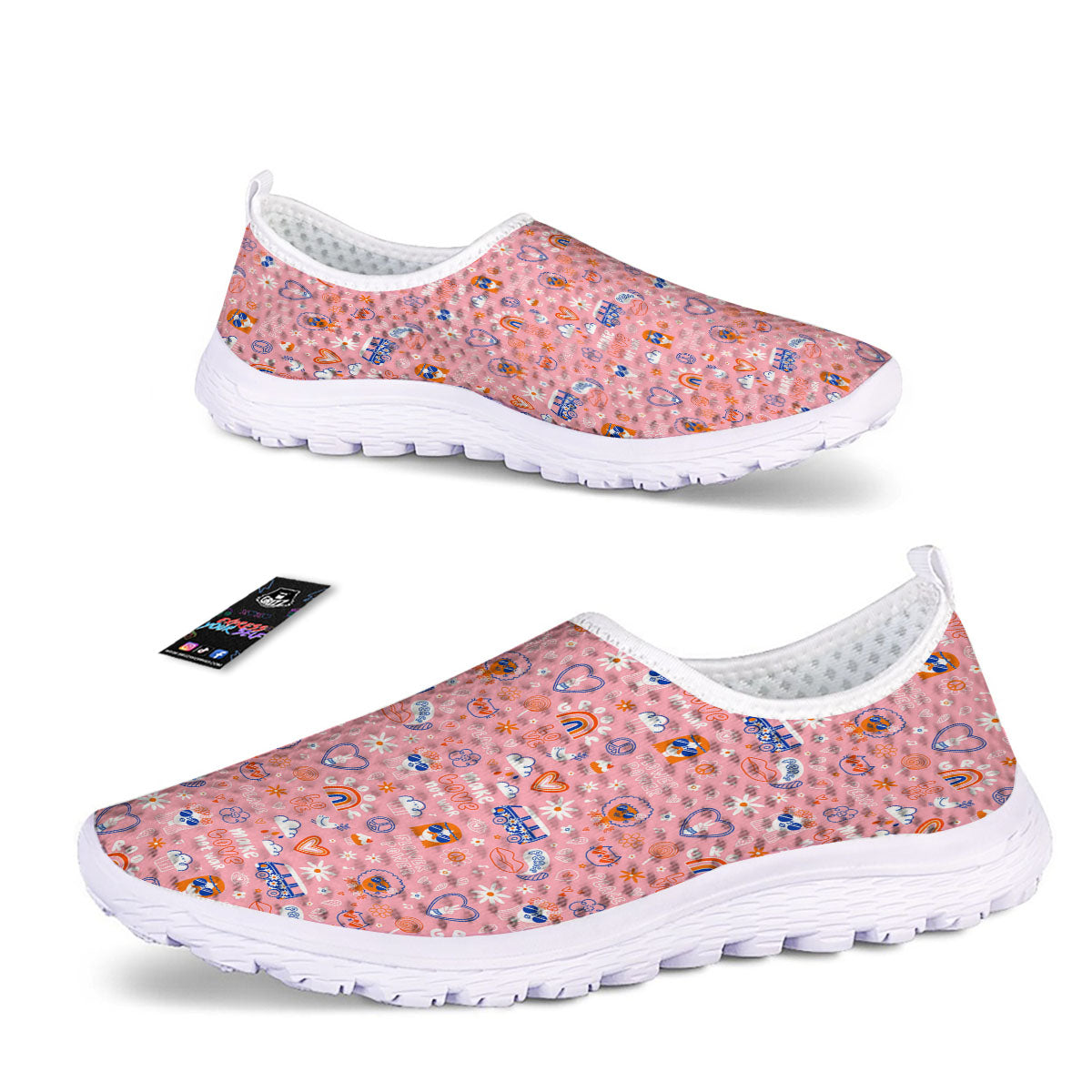 Girly Love And Peace Sign Print Pattern Nurse Shoes-grizzshop