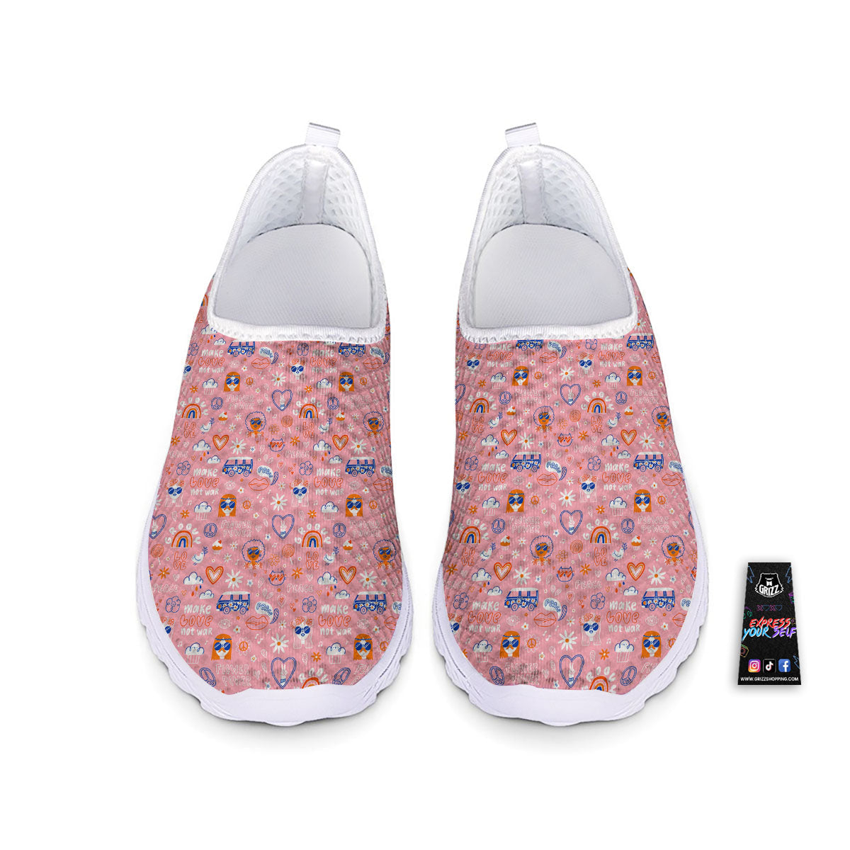 Girly Love And Peace Sign Print Pattern Nurse Shoes-grizzshop
