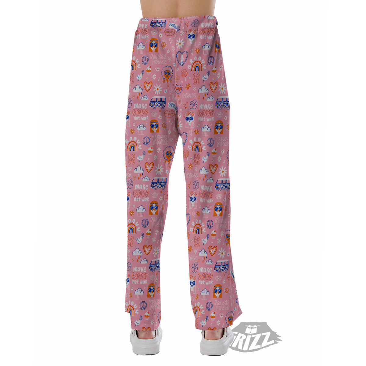 Girly Love And Peace Sign Print Pattern Pajama Pants-grizzshop
