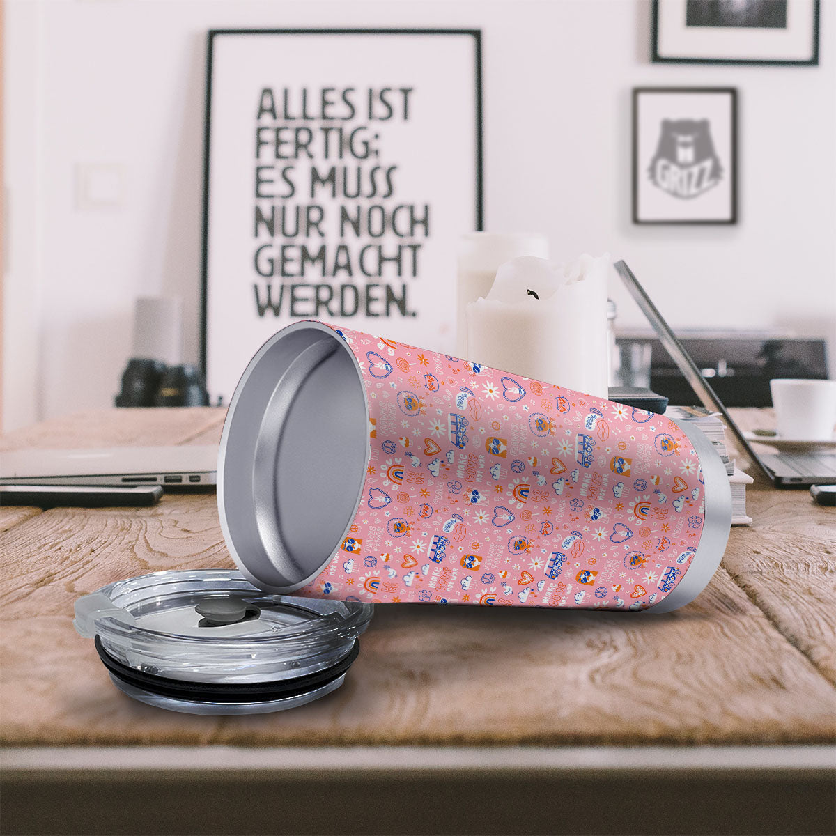 Girly Love And Peace Sign Print Pattern Tumbler-grizzshop