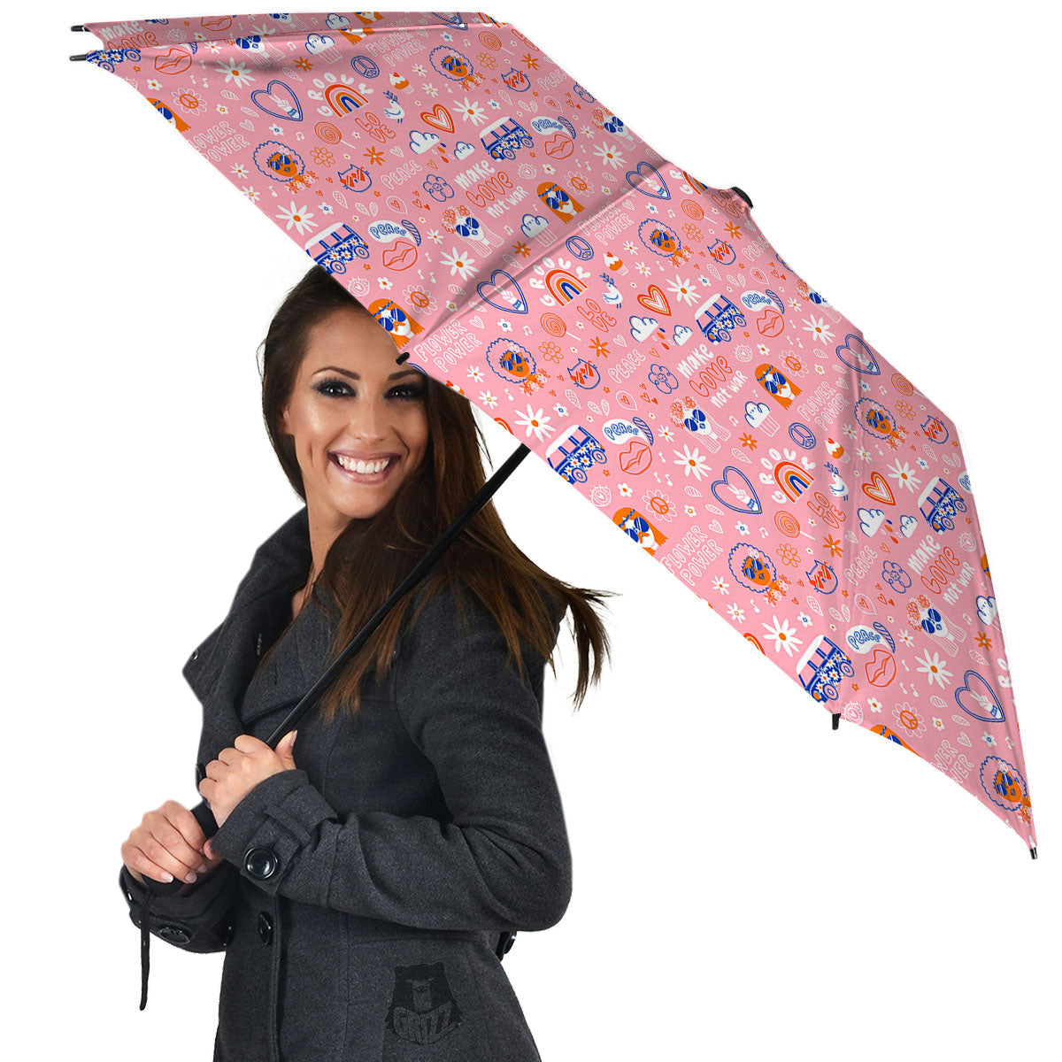 Girly Love And Peace Sign Print Pattern Umbrella-grizzshop
