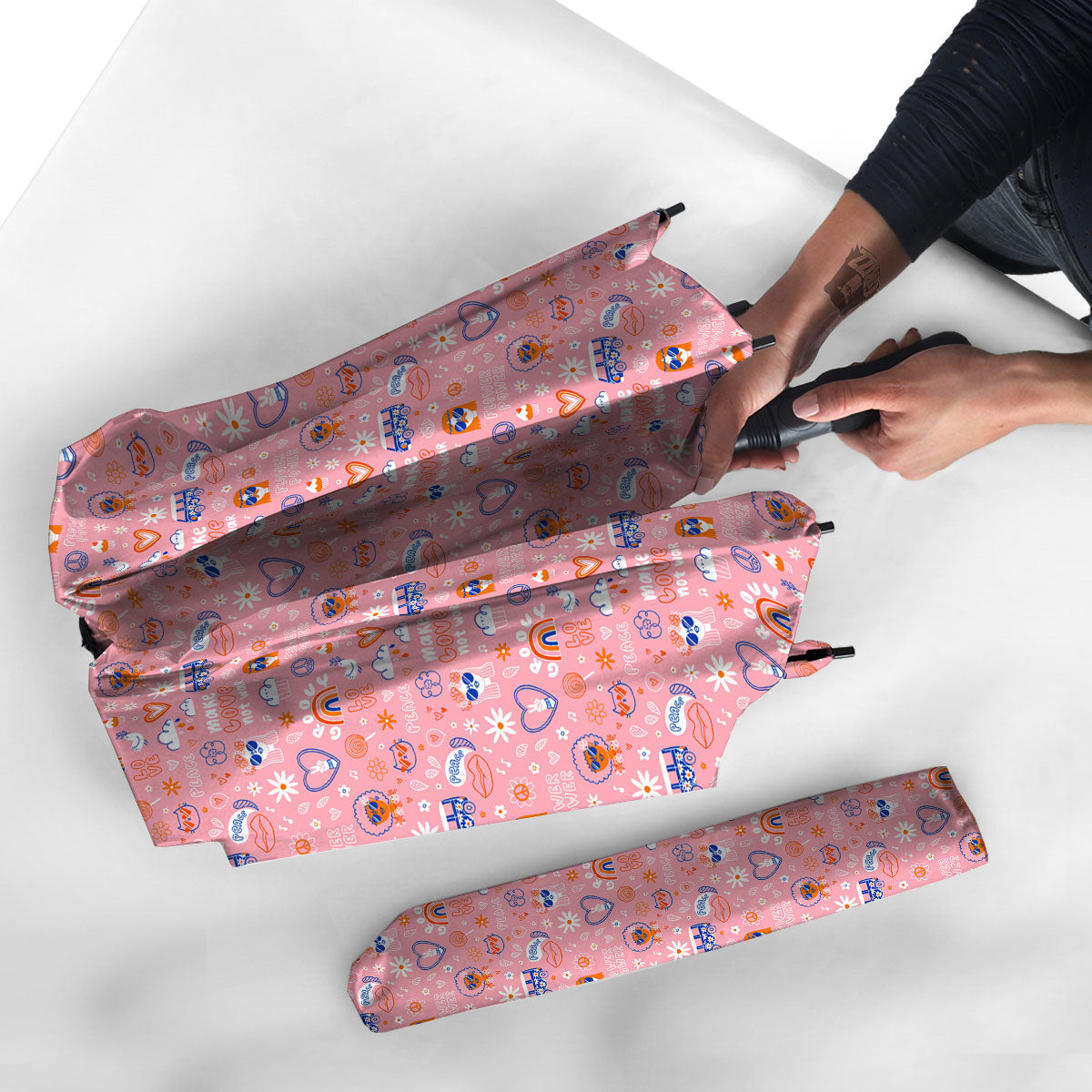 Girly Love And Peace Sign Print Pattern Umbrella-grizzshop