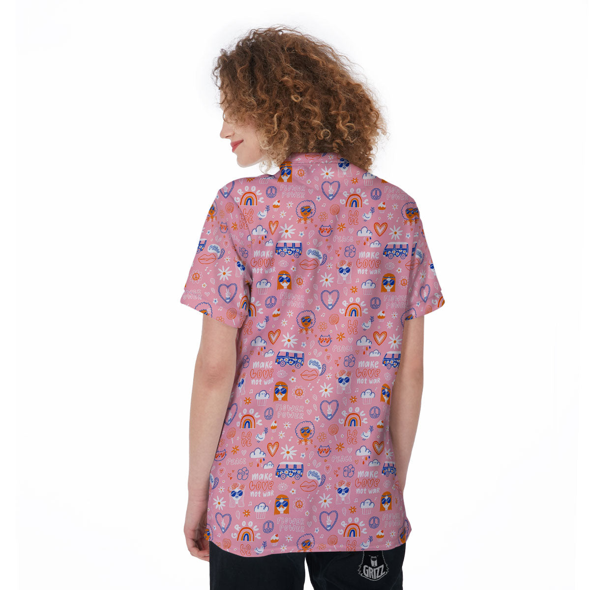Girly Love And Peace Sign Print Pattern Women's Golf Shirts-grizzshop