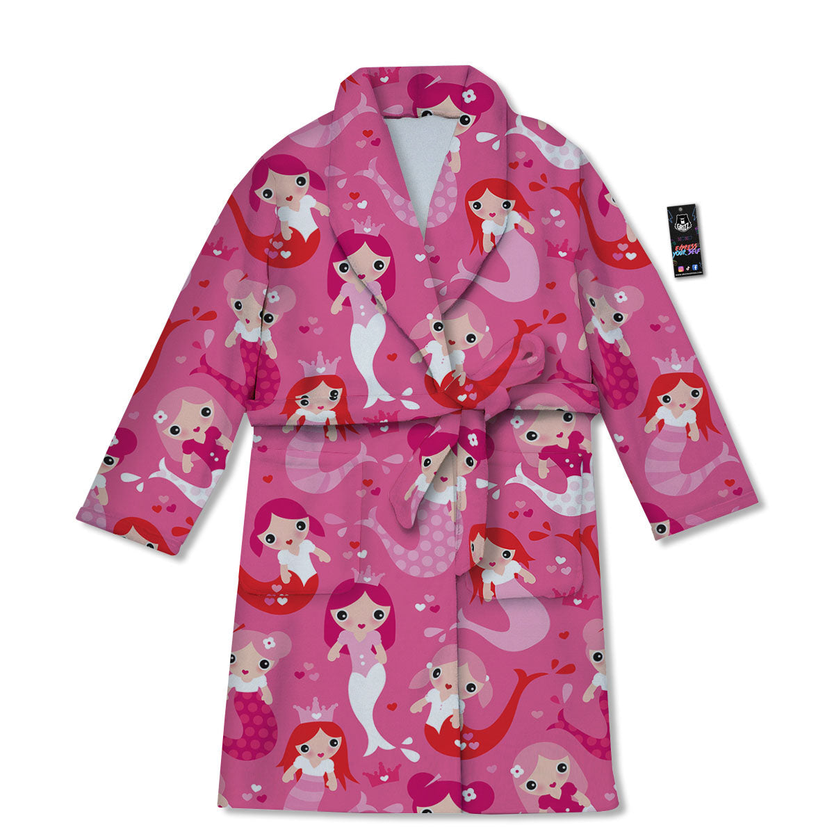 Girly Mermaid Pink Print Pattern Bathrobe-grizzshop