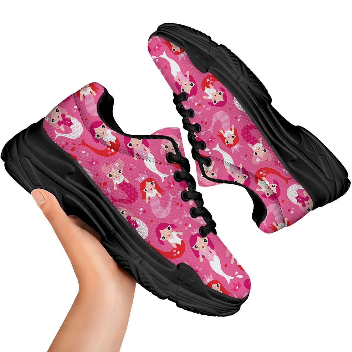 Girly Mermaid Pink Print Pattern Black Chunky Shoes-grizzshop