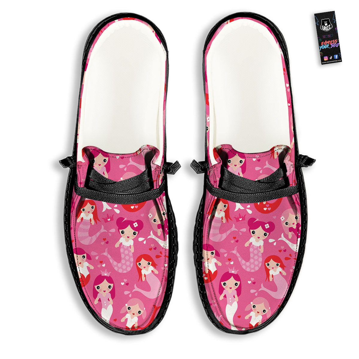 Girly Mermaid Pink Print Pattern Black Loafers-grizzshop