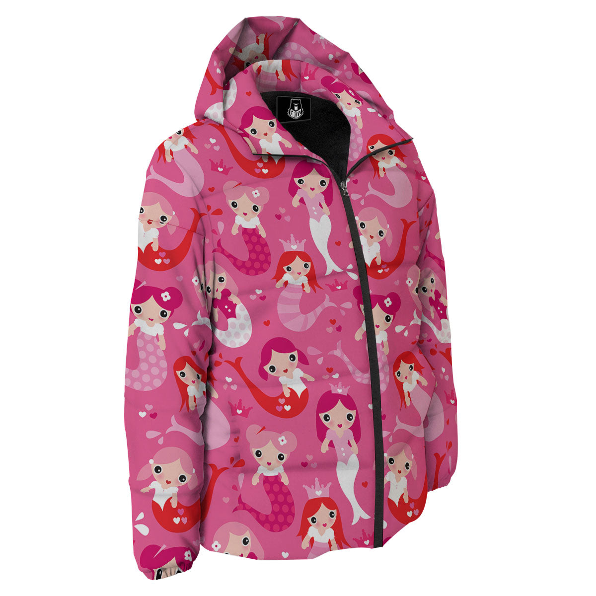 Girly Mermaid Pink Print Pattern Down Jacket-grizzshop