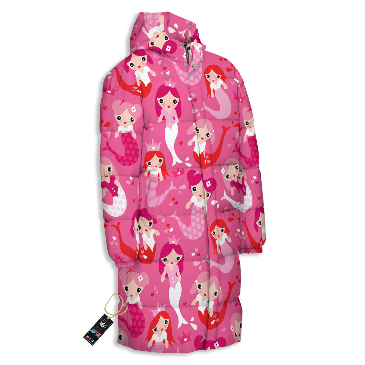 Girly Mermaid Pink Print Pattern Long Down Jacket-grizzshop