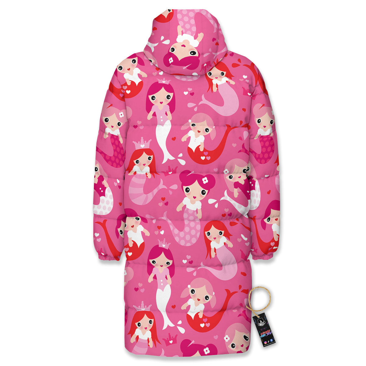 Girly Mermaid Pink Print Pattern Long Down Jacket-grizzshop
