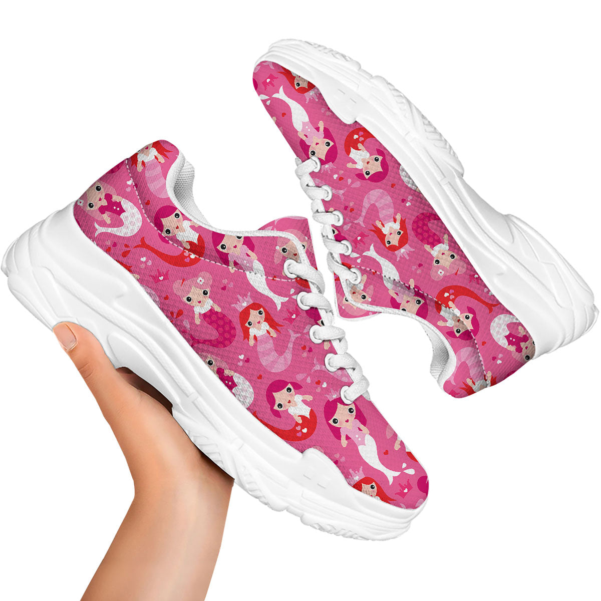 Girly Mermaid Pink Print Pattern White Chunky Shoes-grizzshop