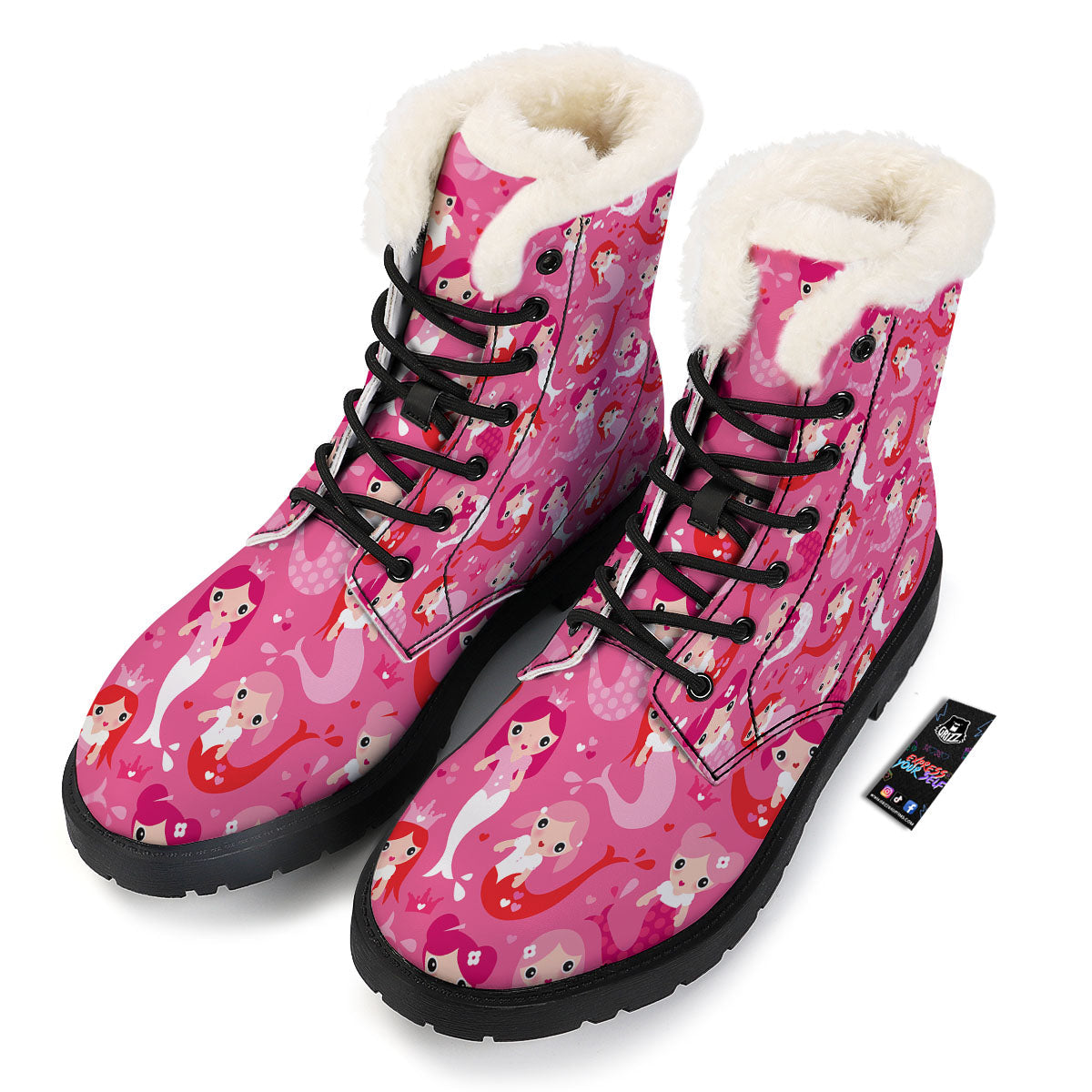 Girly Mermaid Pink Print Pattern Winter Boots-grizzshop