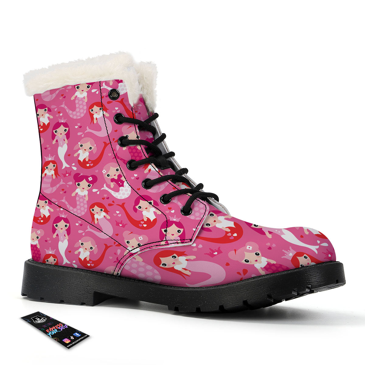 Girly Mermaid Pink Print Pattern Winter Boots-grizzshop