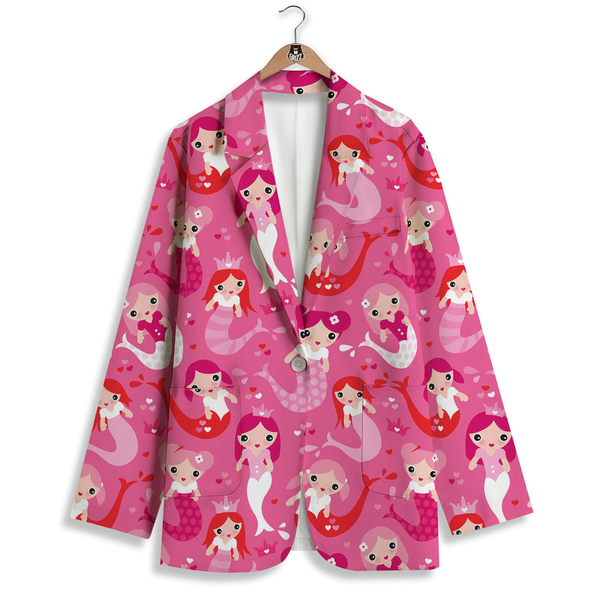 Girly Mermaid Pink Print Pattern Women's Blazer-grizzshop