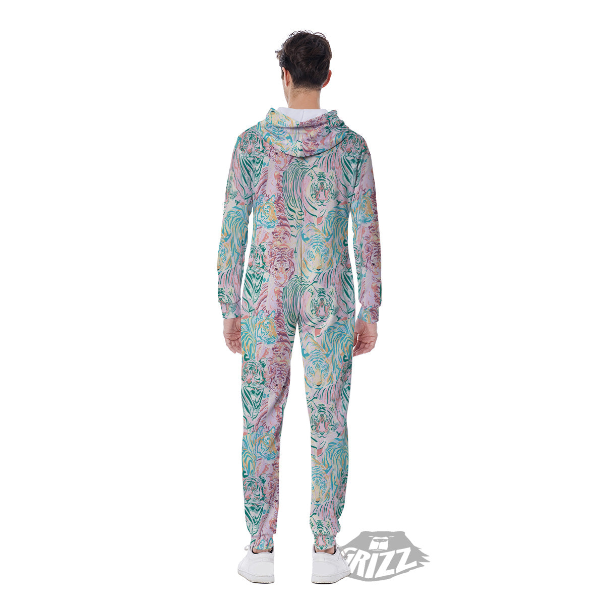 Girly Tigers Pastel Print Pattern Men's Jumpsuit-grizzshop