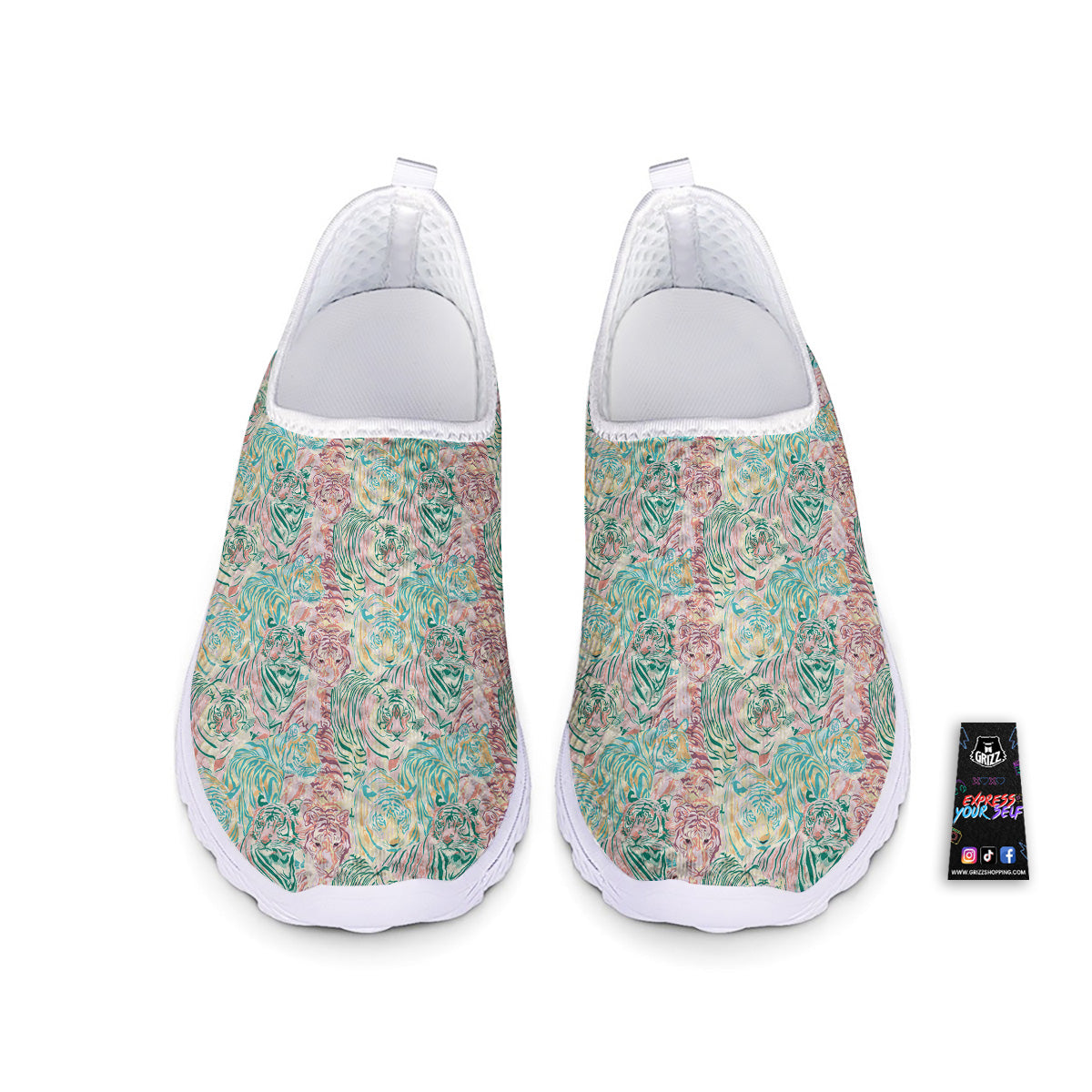 Girly Tigers Pastel Print Pattern Nurse Shoes-grizzshop