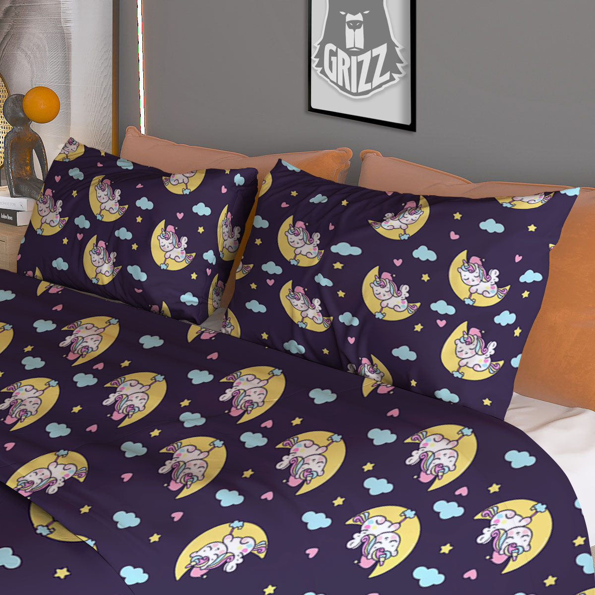Girly Unicorn Night Print Pattern Duvet Cover Bedding Set