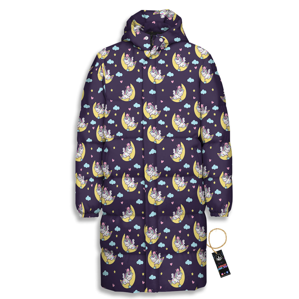 Girly Unicorn Night Print Pattern Long Down Jacket-grizzshop