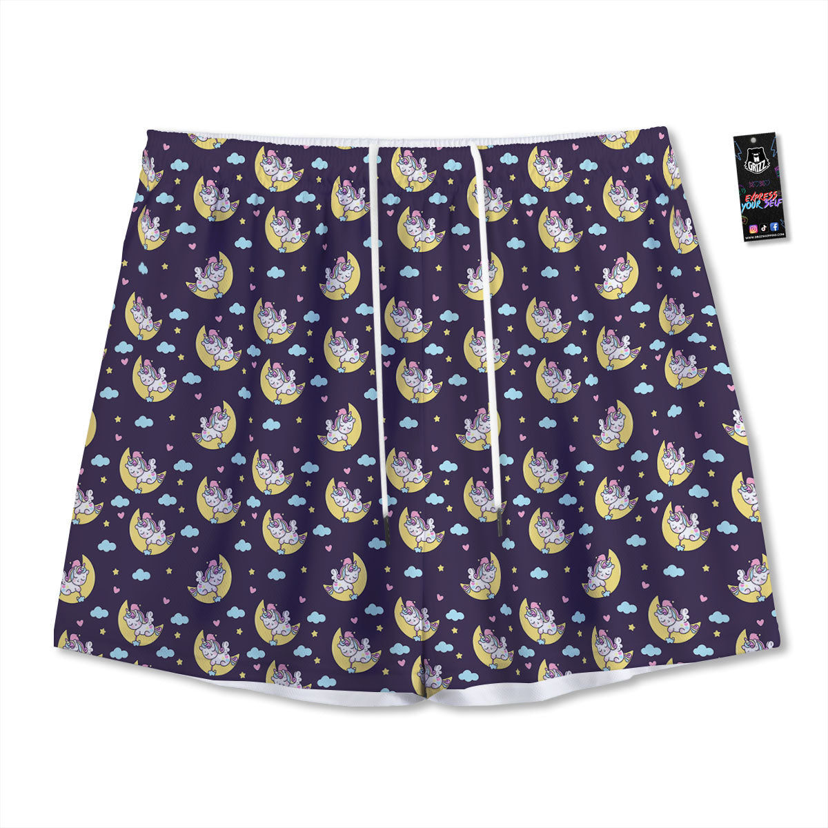 Girly Unicorn Night Print Pattern Mesh Shorts