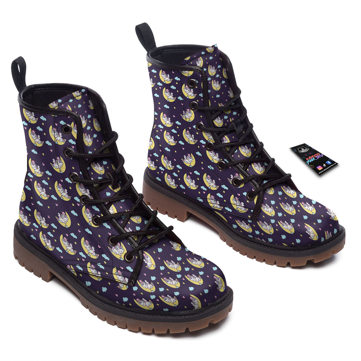 Girly Unicorn Night Print Pattern Work Boots-grizzshop