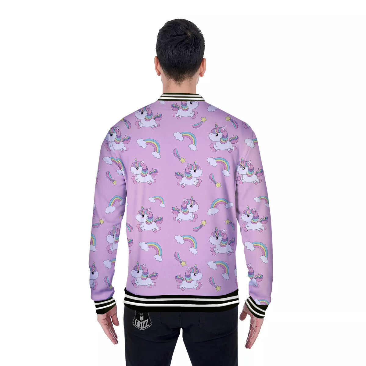 Girly Unicorn Pink Print Pattern Baseball Jacket-grizzshop