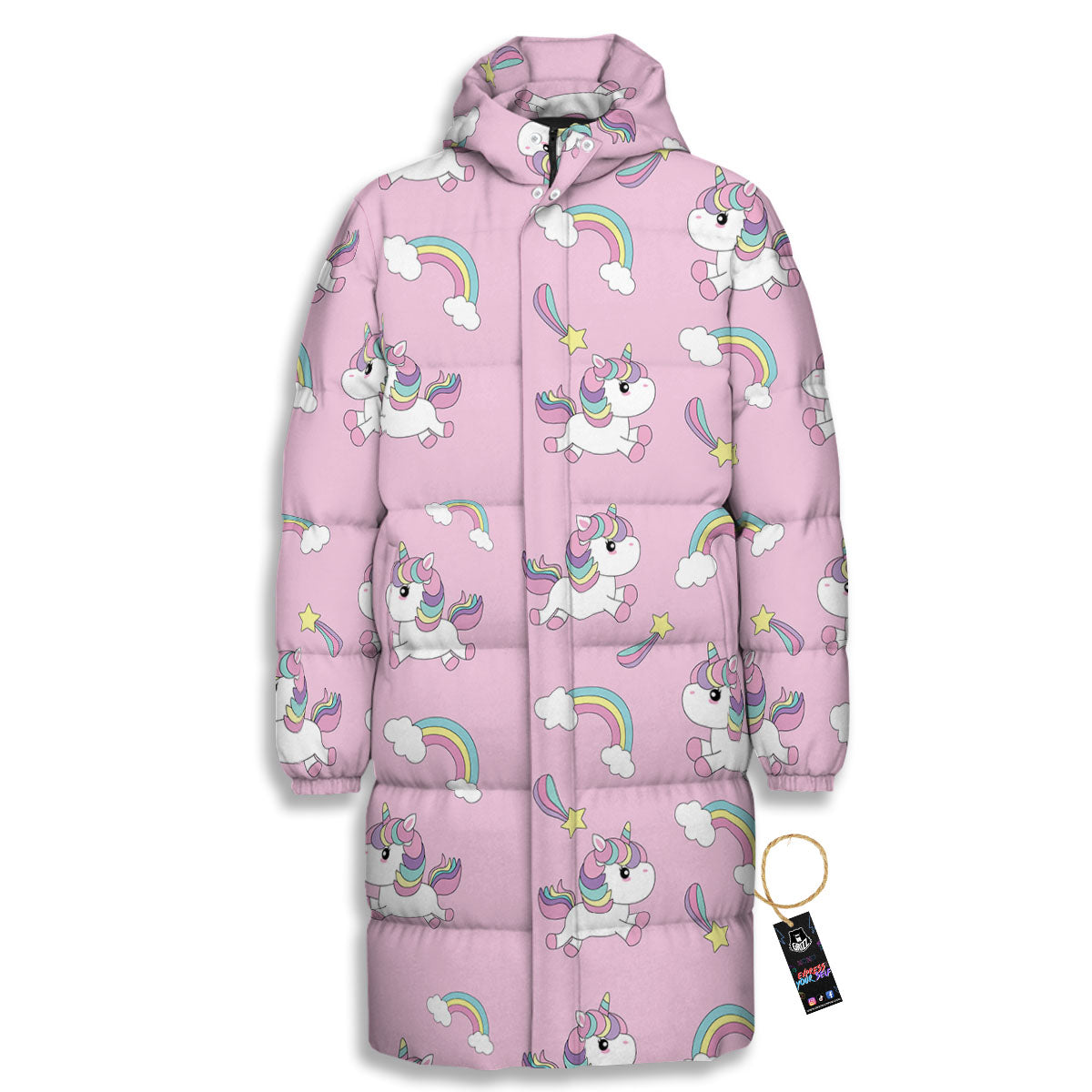 Girly Unicorn Pink Print Pattern Long Down Jacket-grizzshop