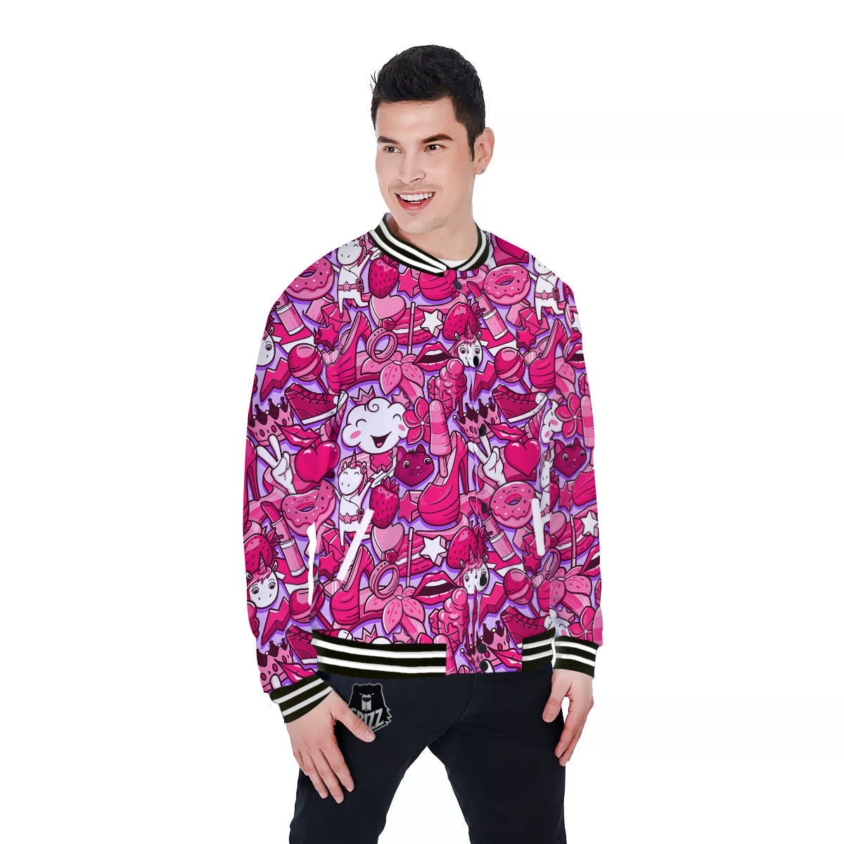 Girly Unicorn Purple Print Pattern Baseball Jacket-grizzshop