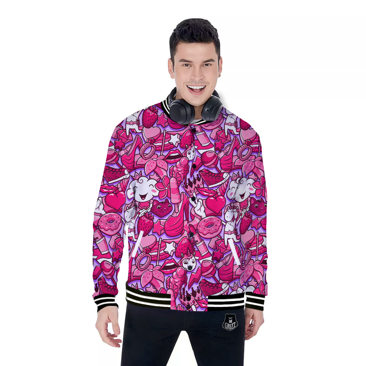 Girly Unicorn Purple Print Pattern Baseball Jacket-grizzshop