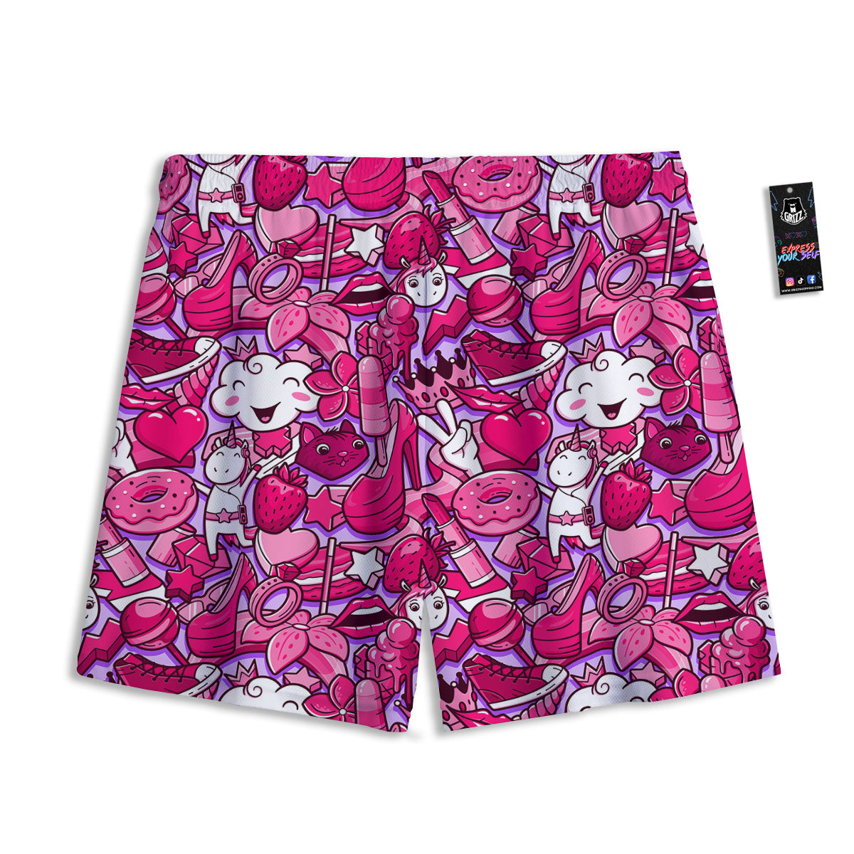 Girly Unicorn Purple Print Pattern Mesh Shorts
