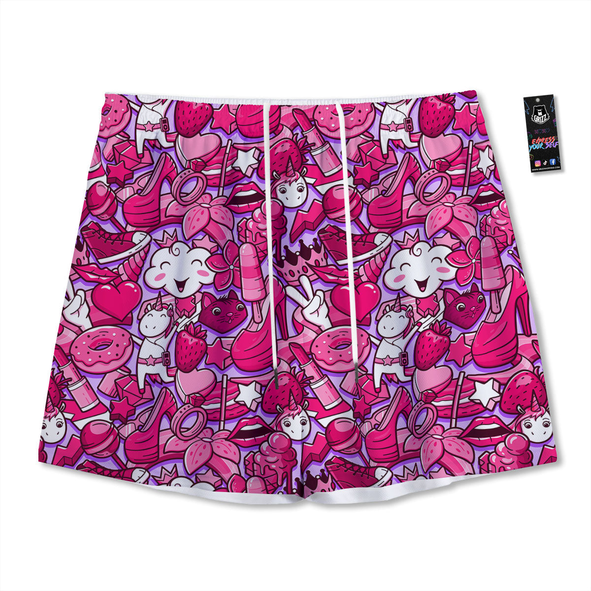 Girly Unicorn Purple Print Pattern Mesh Shorts