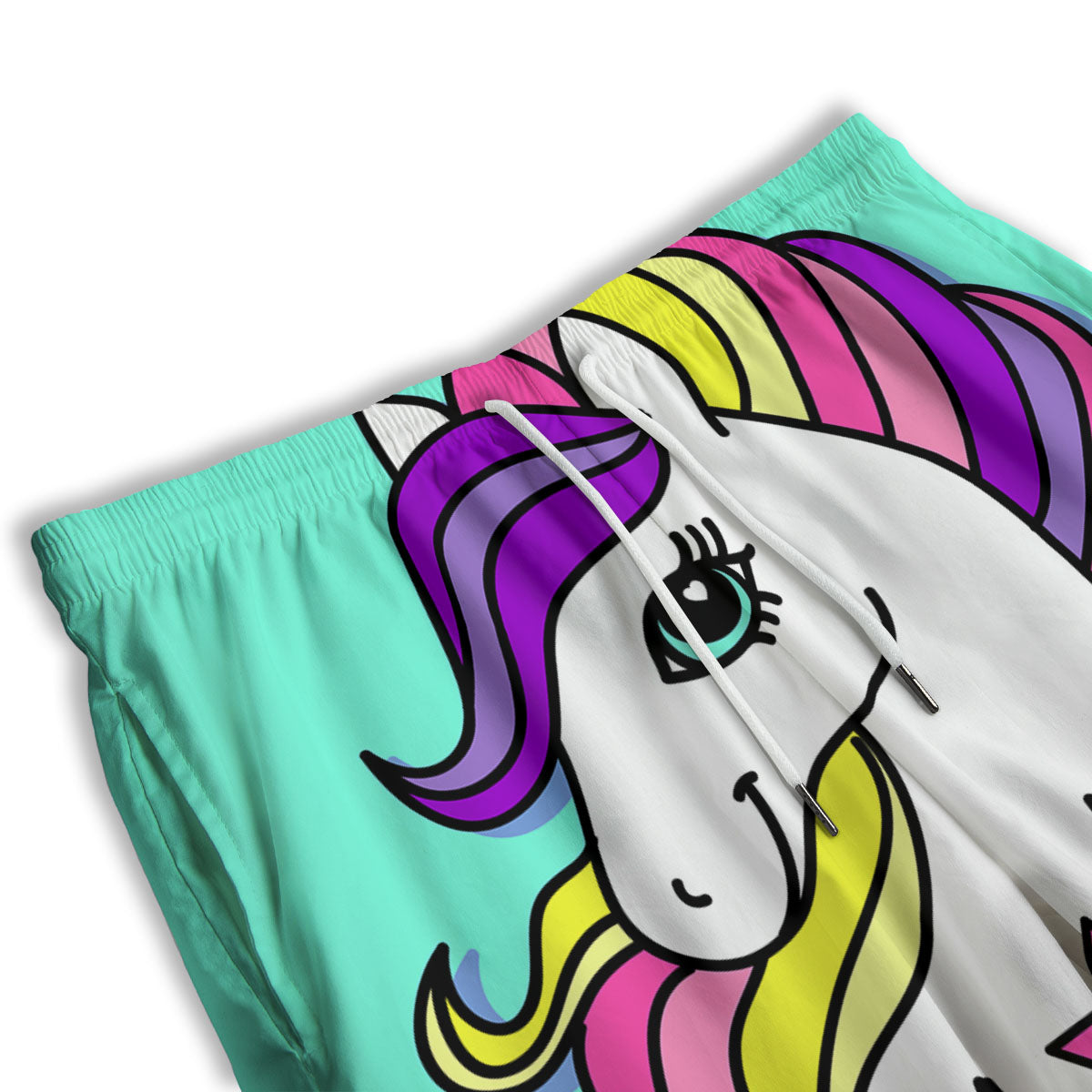 Girly Unicorn Teal Print Men's Athletic Shorts