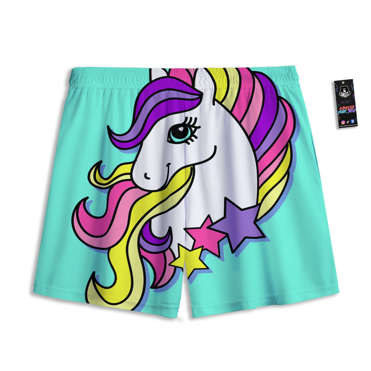Girly Unicorn Teal Print Mesh Shorts