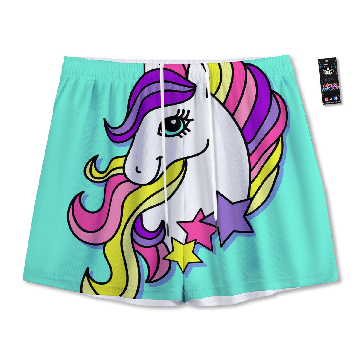 Girly Unicorn Teal Print Mesh Shorts