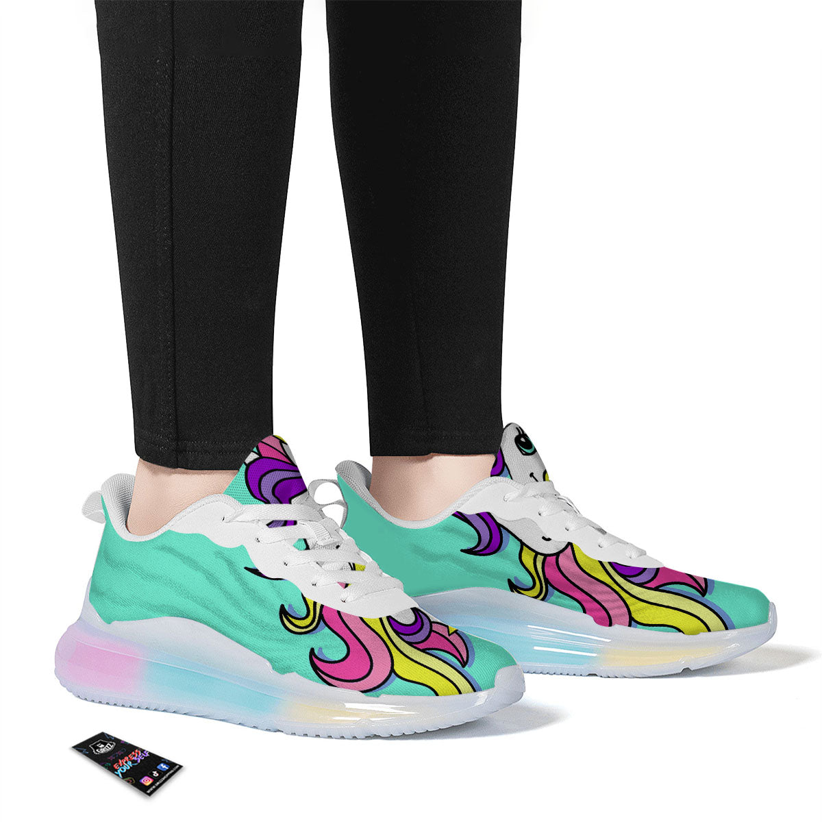 Girly Unicorn Teal Print Running Sneakers-grizzshop