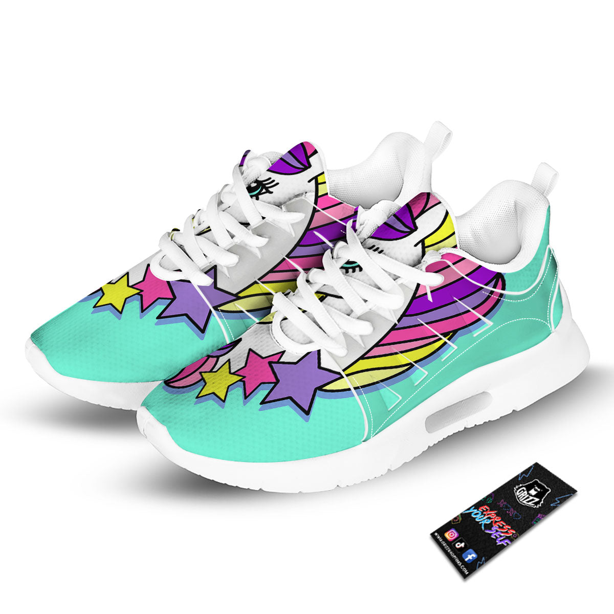 Girly Unicorn Teal Print Tennis Shoes-grizzshop