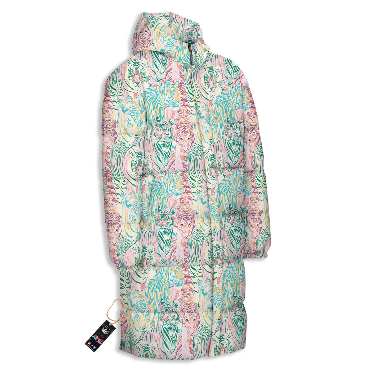 Girly Tigers Pastel Print Pattern Long Down Jacket